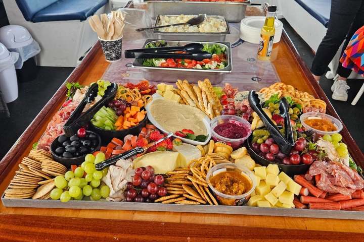 a box filled with different types of food on a table