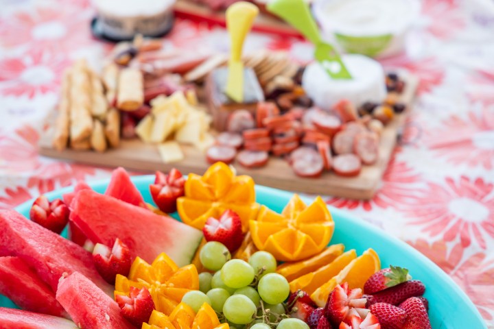 a plate full of colorful food