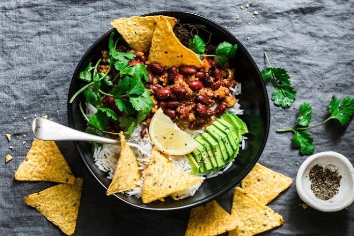 a dish is filled with food sitting on a table