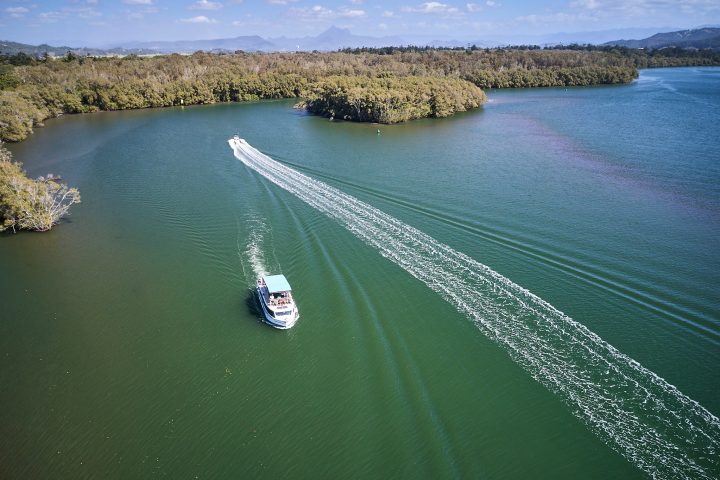 a small boat in a body of water